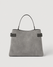 BRUNELLO CUCINELLI SUEDE ESSENCE MEDIUM TOP HANDLE BAG - STEEL