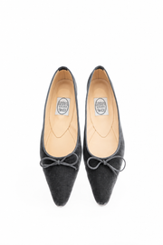 EMMA HOPE LOW BOW VELVET BALLET FLAT - CHARCOAL GREY