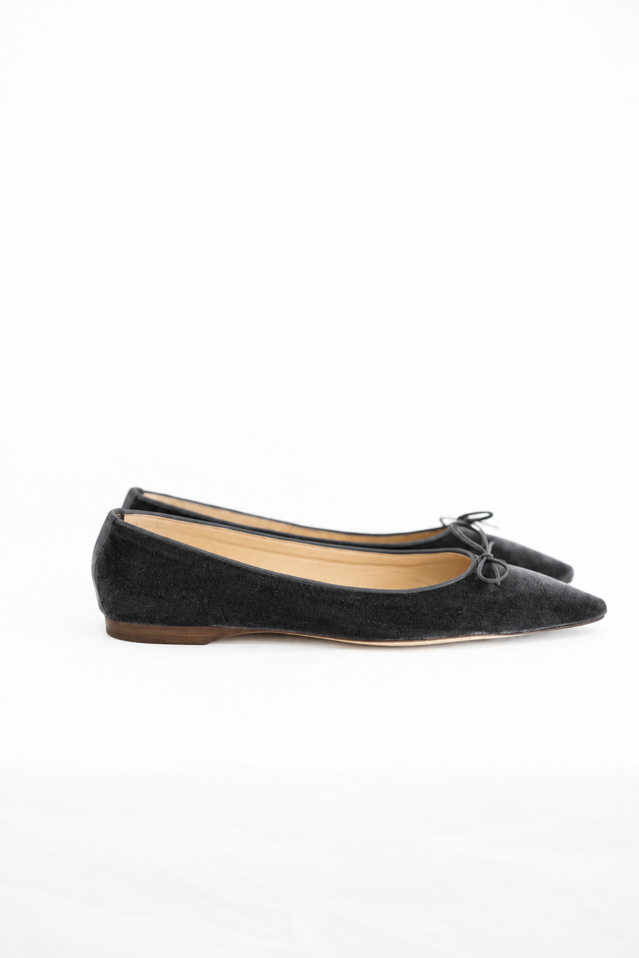 EMMA HOPE LOW BOW VELVET BALLET FLAT - CHARCOAL GREY