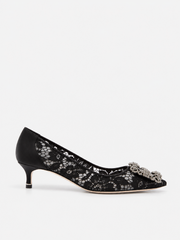 MANOLO BLAHNIK HANGISI LACE JEWEL BUCKLE PUMP - BLACK