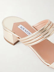 AQUAZZURA COLLIER 35 EMBELLISHED METALLIC LEATHER MULE - GOLD