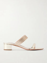 AQUAZZURA COLLIER 35 EMBELLISHED METALLIC LEATHER MULE - GOLD