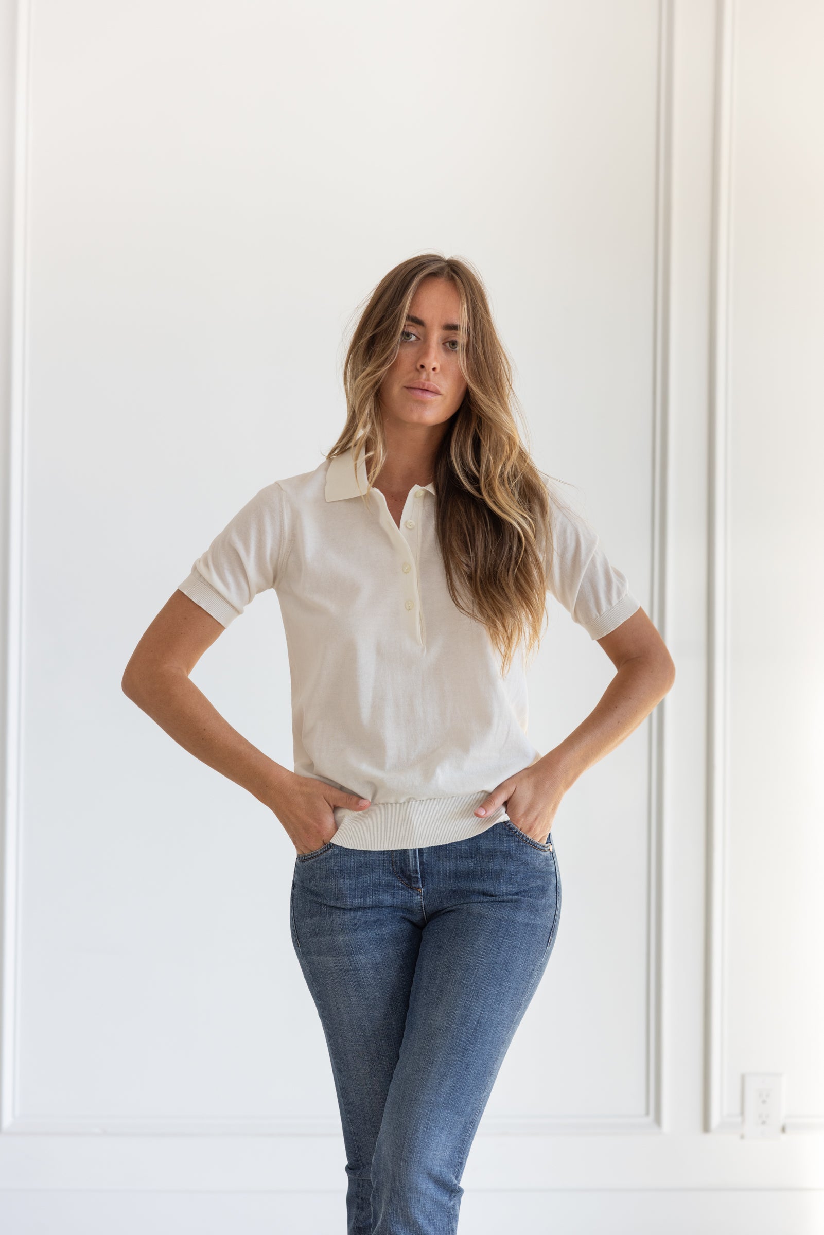 DF 4 BUTTON COTTON POLO - WHITE