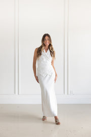 BRUNELLO CUCINELLI VISCOSE AND LINEN FLUID TWILL VEST WITH MONILI - WHITE