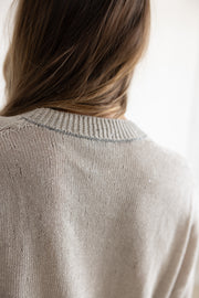 BRUNELLO CUCINELLI LINEN SILK PAILLETTE CREW NECK SWEATER - STONE