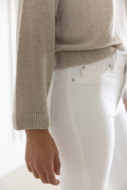 BRUNELLO CUCINELLI LINEN SILK PAILLETTE CREW NECK SWEATER - STONE