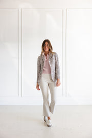 DF PLAID COTTON LINEN WOOL JACKET - TAUPE /PINK
