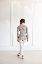 DF PLAID COTTON LINEN WOOL JACKET - TAUPE /PINK