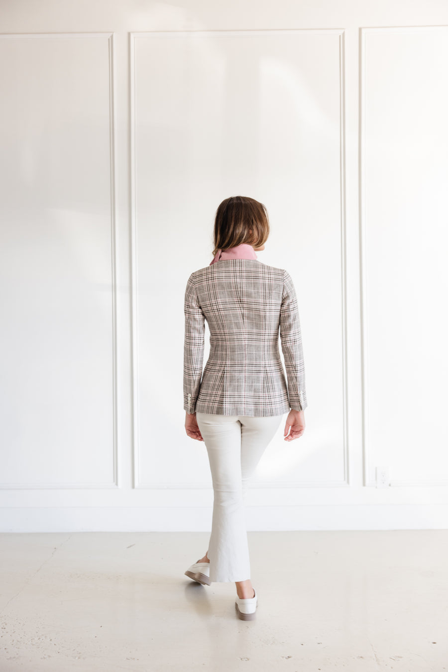 DF PLAID COTTON LINEN WOOL JACKET - TAUPE /PINK
