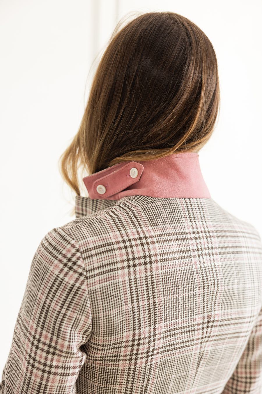 DF PLAID COTTON LINEN WOOL JACKET - TAUPE /PINK