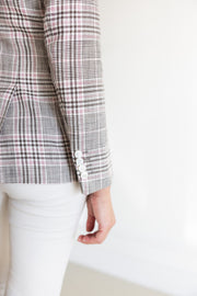 DF PLAID COTTON LINEN WOOL JACKET - TAUPE /PINK