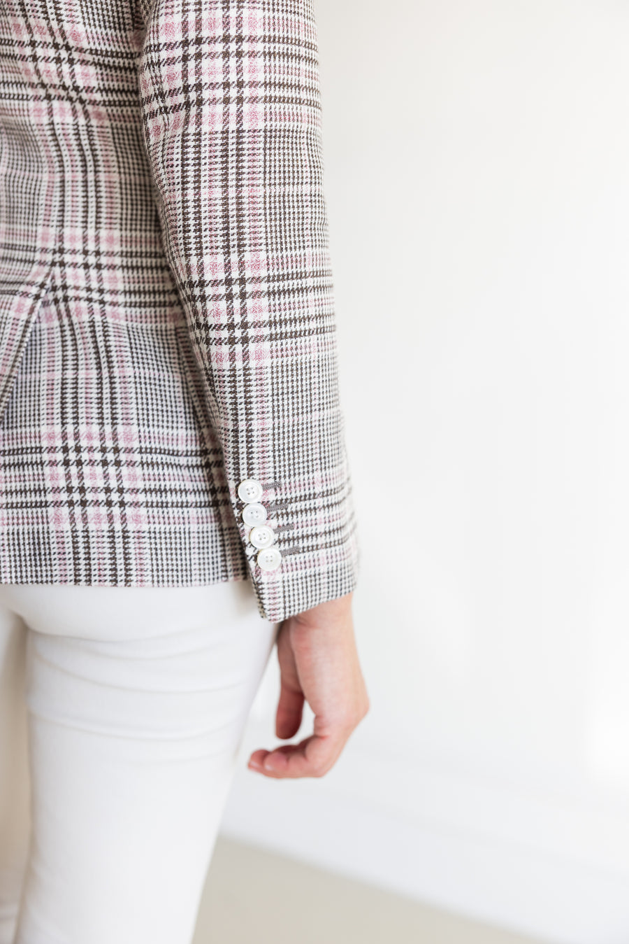 DF PLAID COTTON LINEN WOOL JACKET - TAUPE /PINK