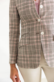 DF PLAID COTTON LINEN WOOL JACKET - TAUPE /PINK