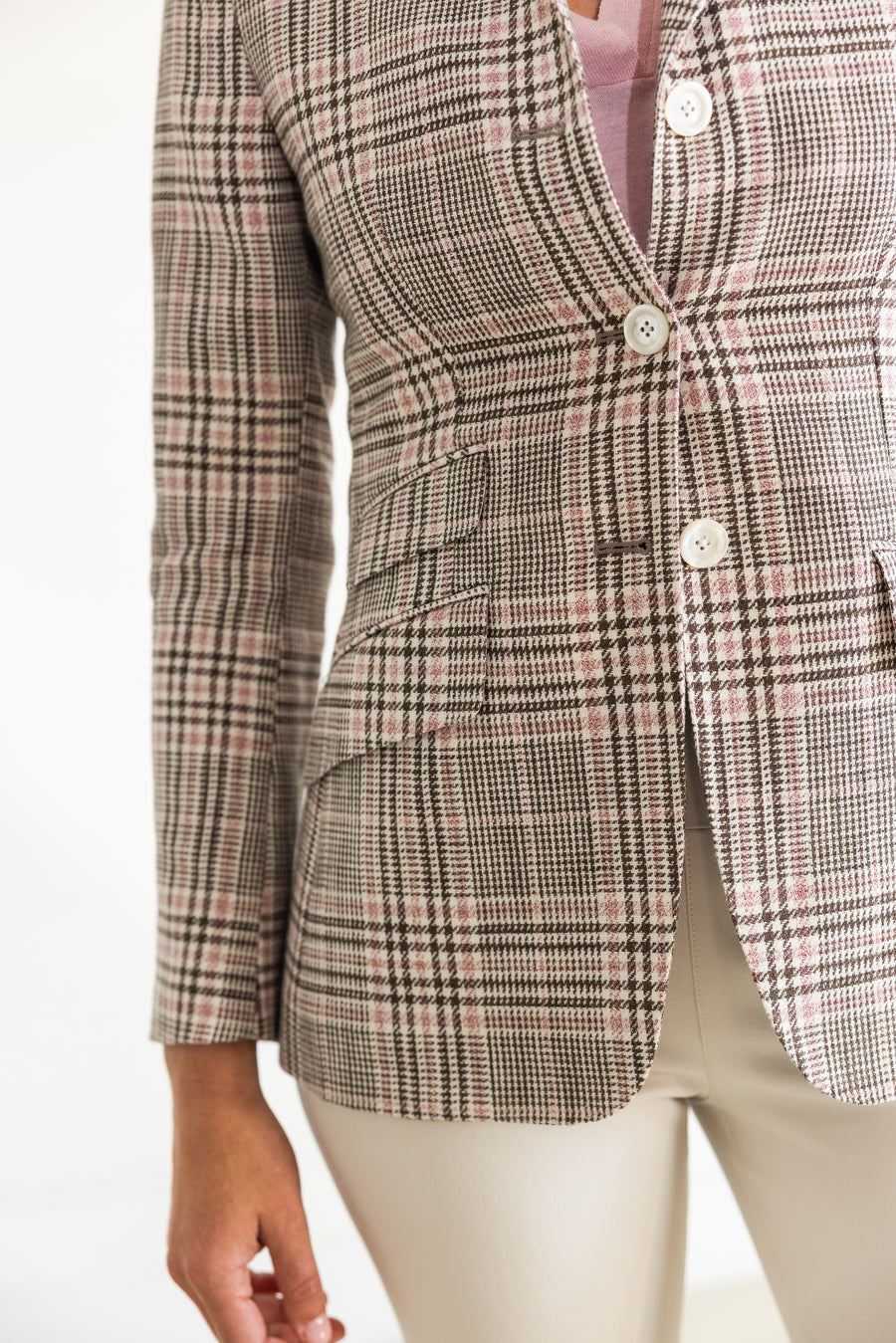 DF PLAID COTTON LINEN WOOL JACKET - TAUPE /PINK