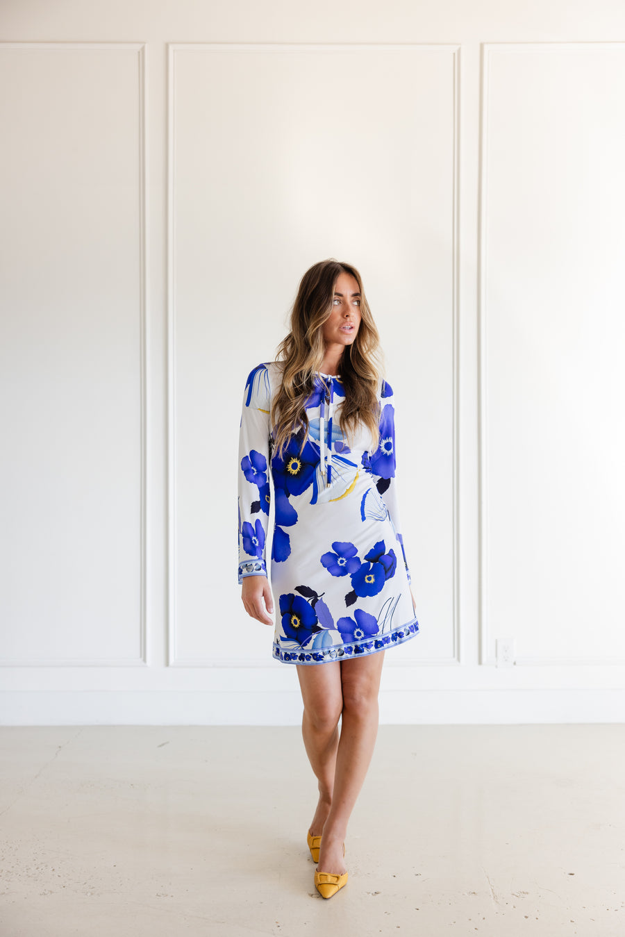 LEONARD GAVOTSK DRESS - WHITE/BLUE
