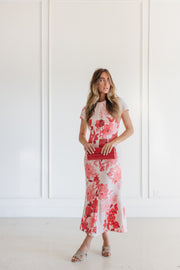 MONIQUE LHUILLIER  DRAPED NECKLINE CAP SLEEVE DRESS - POWDER PINK MULTI
