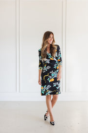 LEONARD GISELA DRESS- BLACK FLORAL