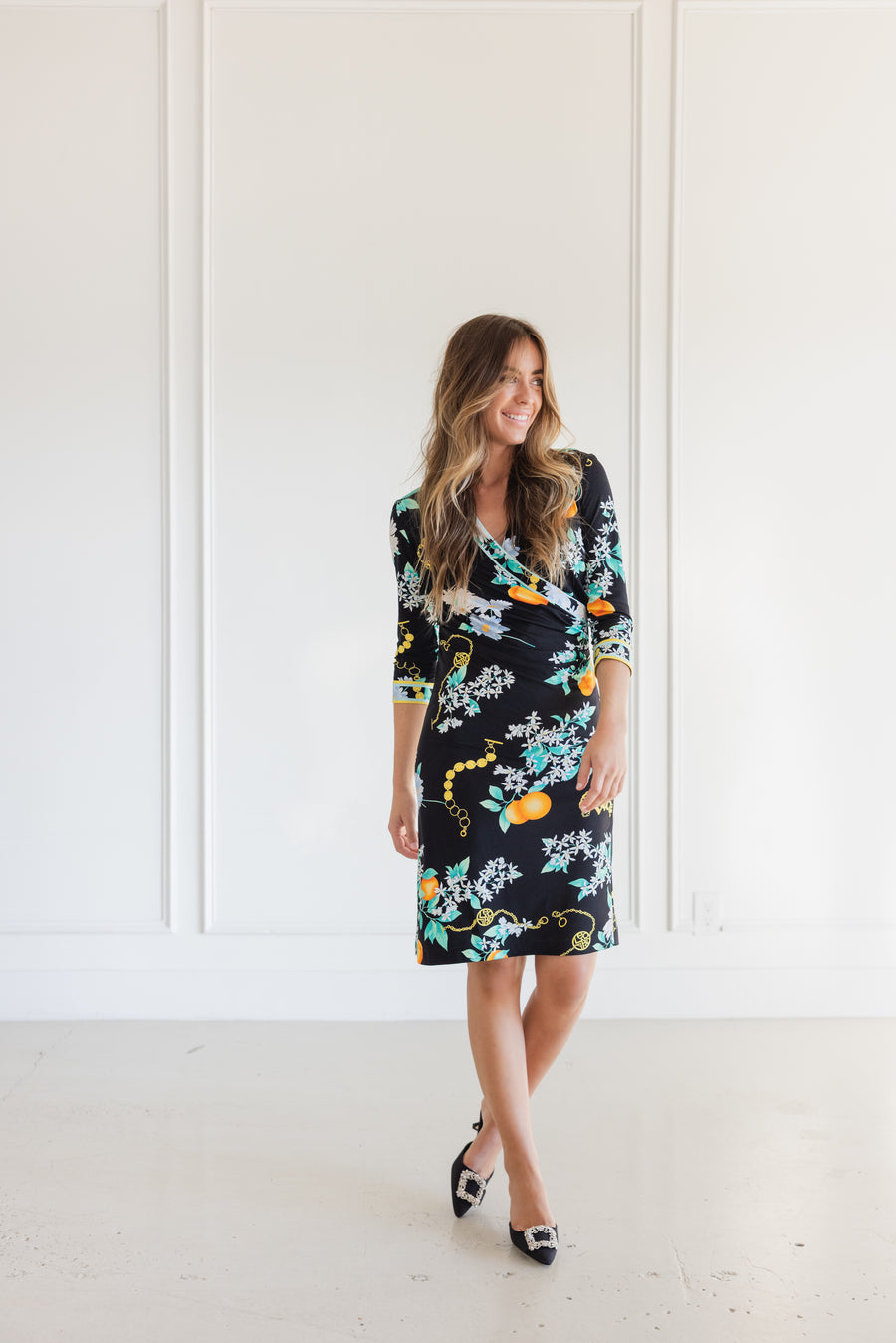 LEONARD GISELA DRESS- BLACK FLORAL