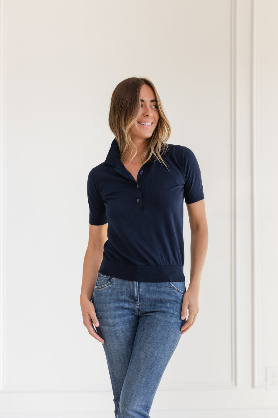 DF 4 BUTTON COTTON POLO - DARK NAVY