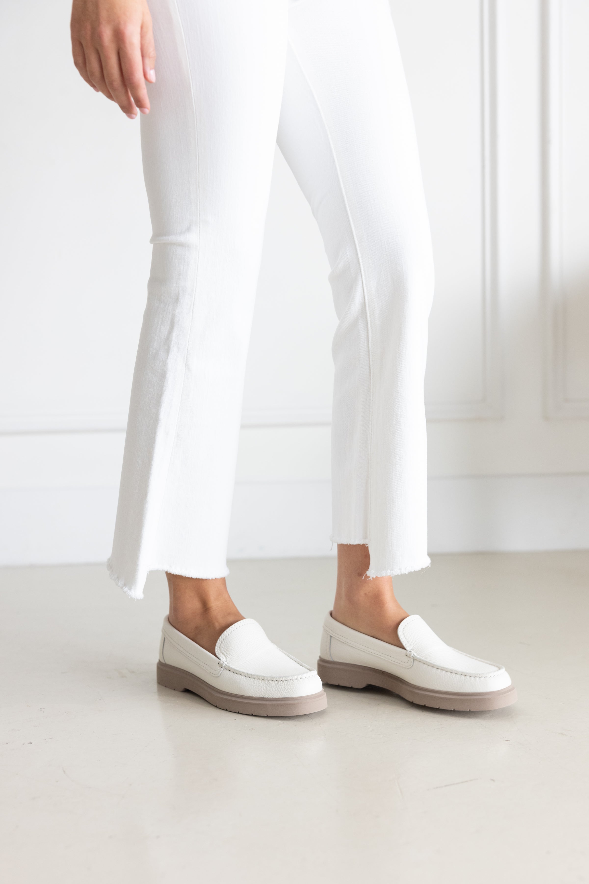 BRUNELLO CUCINELLI GRAINED SOFT LEATHER LOAFERS - WHITE