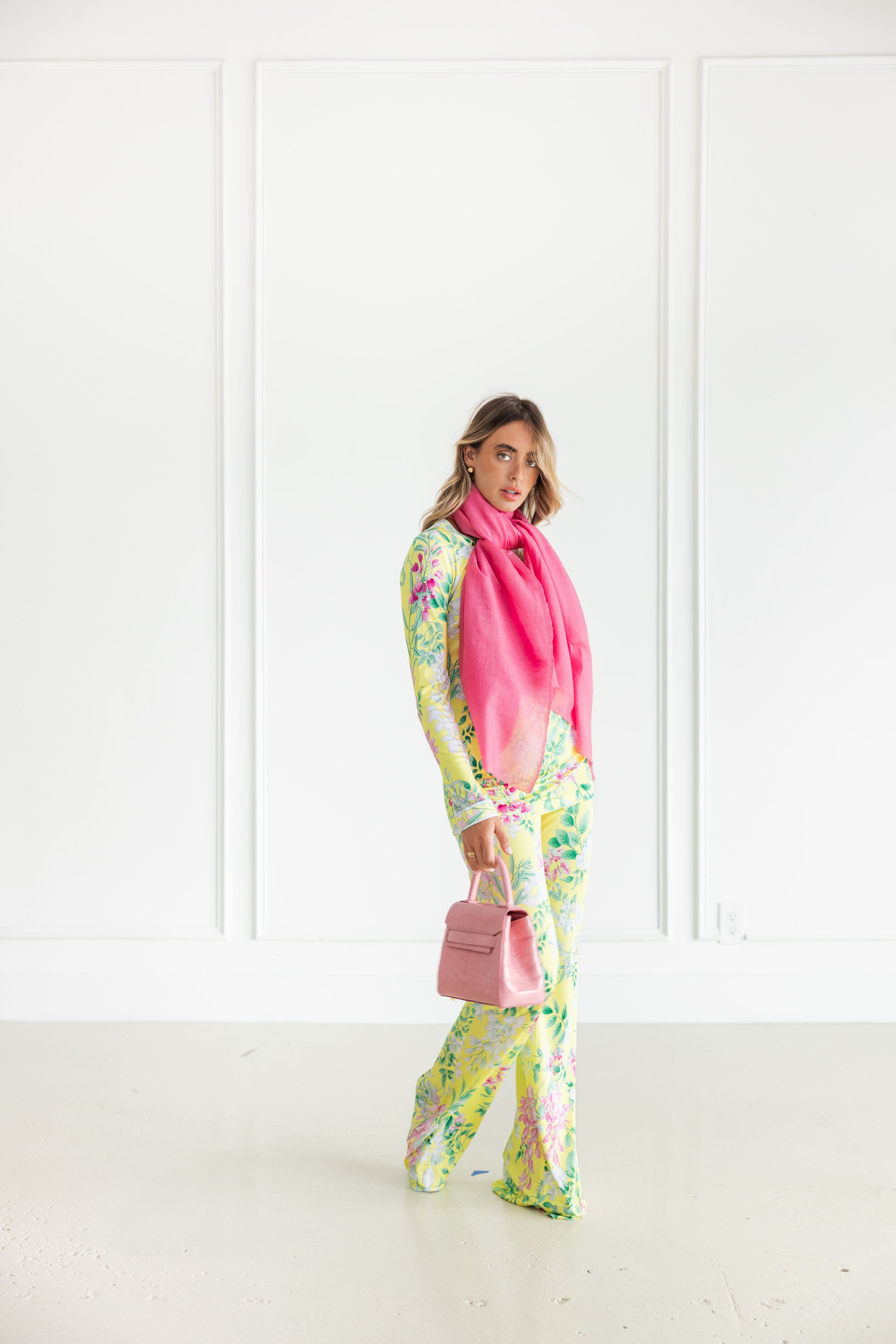 LEONARD PARIS IZEL FLARE FLORAL PANT - YELLOW