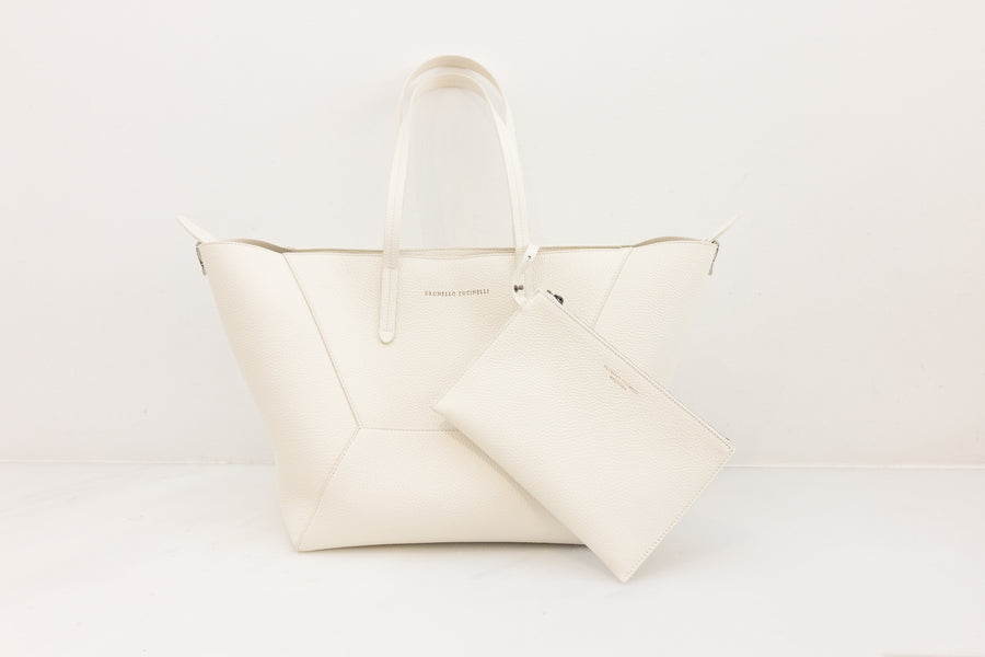 BRUNELLO CUCINELLI MEDIUM DUO TOTE BAG - IVORY/WHITE