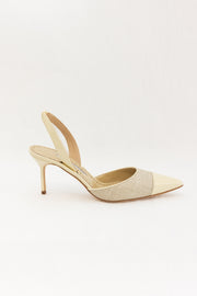 MANOLO BLAHNIK CAPSLI SLINGBACK - DARK CREAM / WOVEN