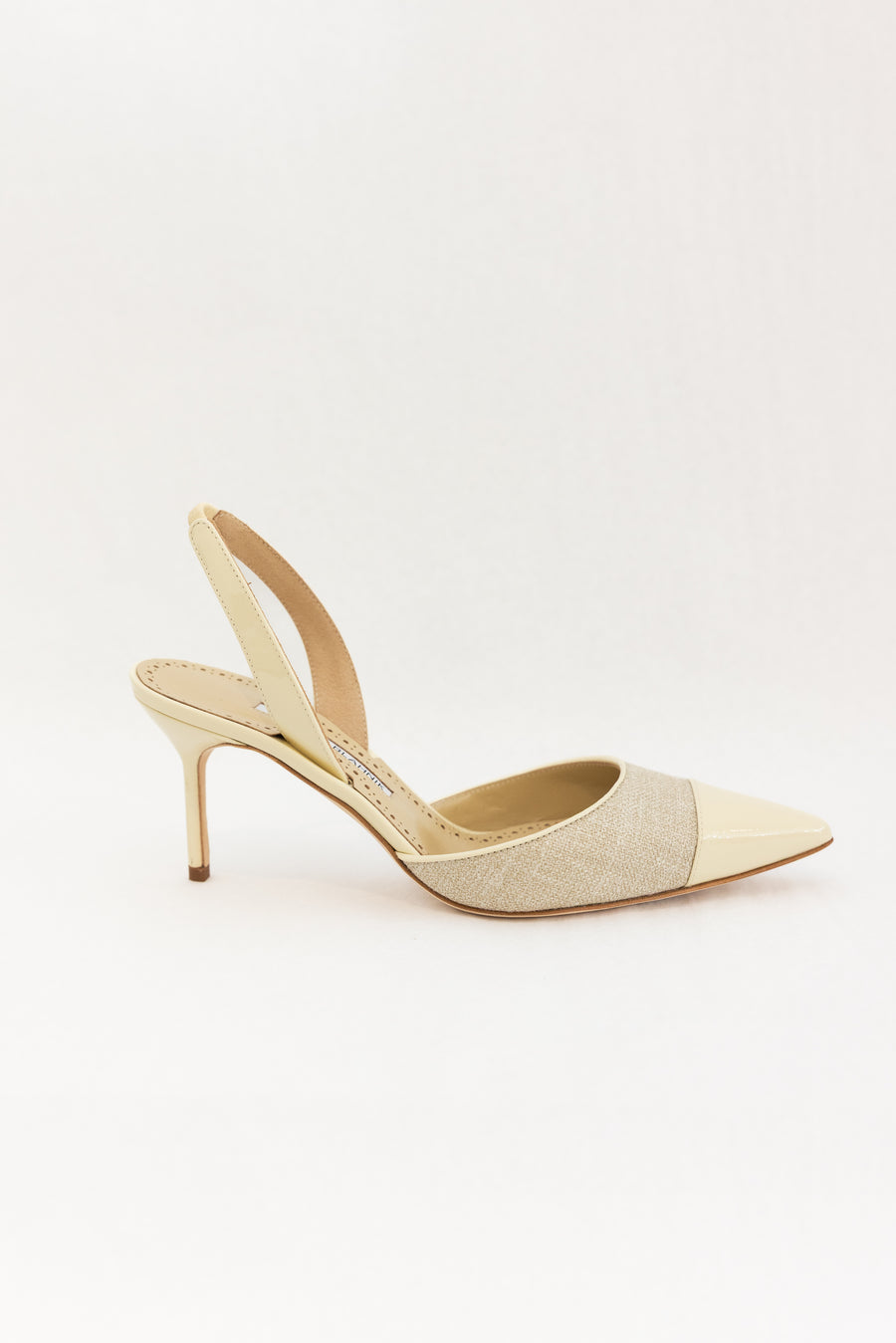 MANOLO BLAHNIK CAPSLI SLINGBACK - DARK CREAM / WOVEN