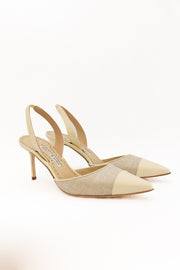 MANOLO BLAHNIK CAPSLI SLINGBACK - DARK CREAM / WOVEN