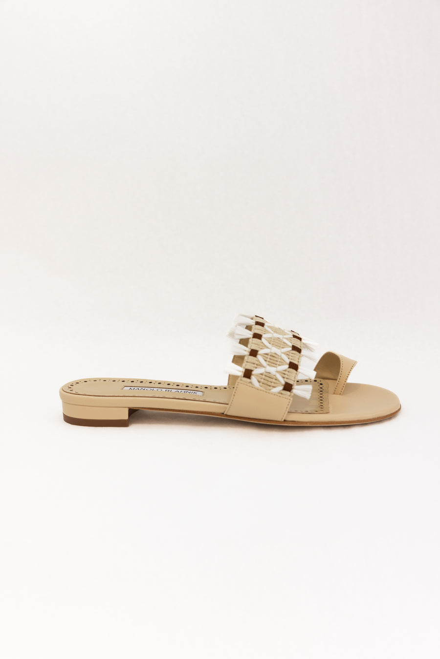 MANOLO BLAHNIK BRAVA FLAT SLIP ON - DARK CREAM