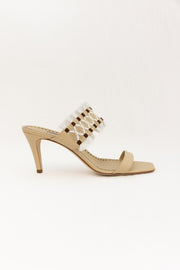MANOLO BLAHNIK EFESO 70 FRINGED RAFFIA AND LEATHER SANDAL - DARK CREAM