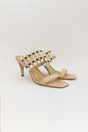 MANOLO BLAHNIK EFESO 70 FRINGED RAFFIA AND LEATHER SANDAL - DARK CREAM