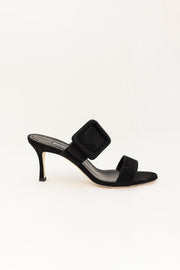 MANOLO BLAHNIK GABLE SUEDE OPEN TOE MULES - BLACK
