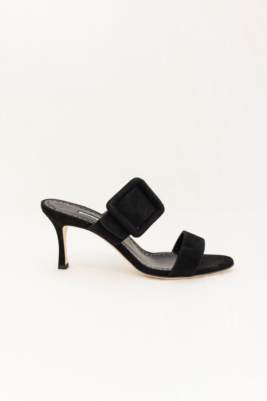 MANOLO BLAHNIK GABLE SUEDE OPEN TOE MULES - BLACK