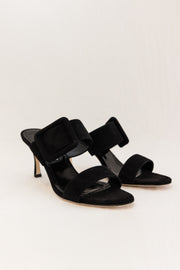 MANOLO BLAHNIK GABLE SUEDE OPEN TOE MULES - BLACK