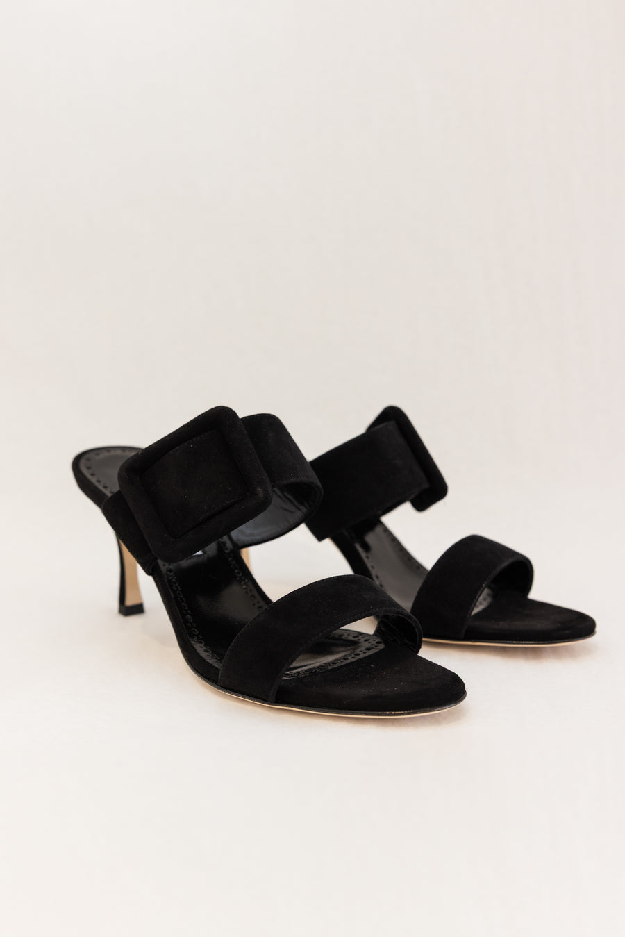 MANOLO BLAHNIK GABLE SUEDE OPEN TOE MULES - BLACK