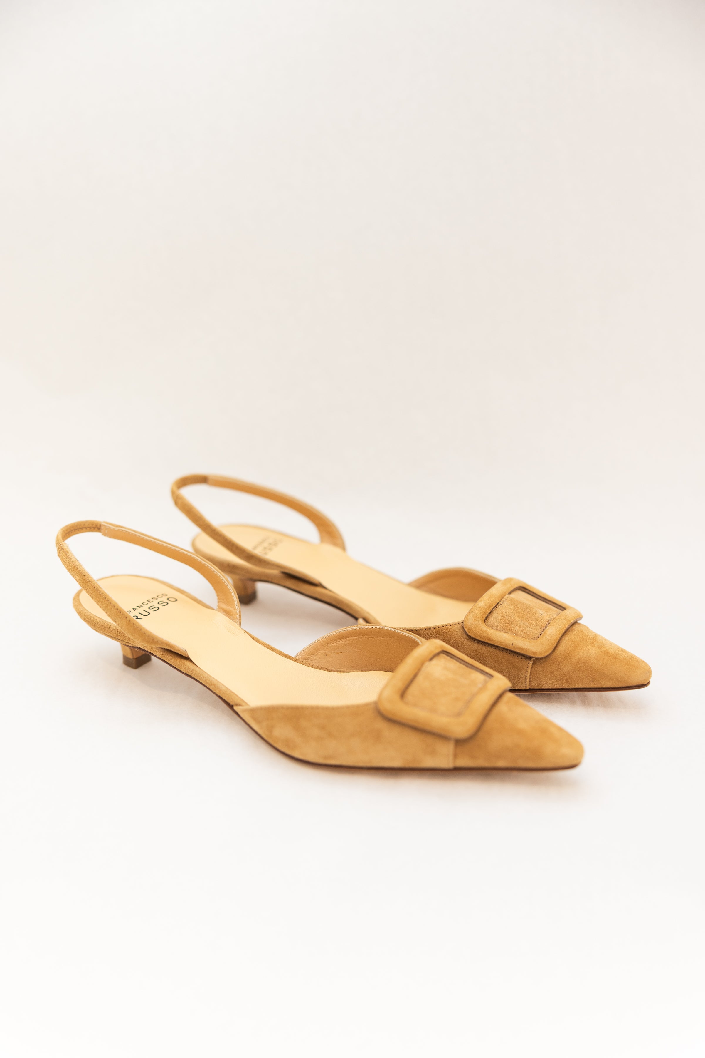 FRANCESCO RUSSO SUEDE SLINGBACK WITH BUCKLE - CAMEL