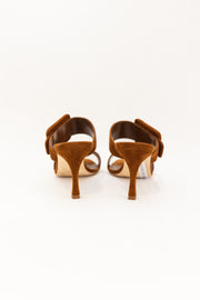 MANOLO BLAHNIK  GABLE SUEDE OPEN TOE MULES - MEDIUM BROWN