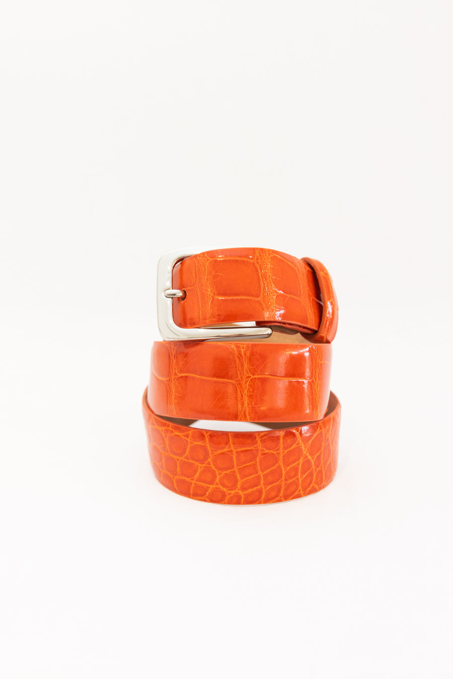 W KLEINBERG 1 3/8" GLAZED ALLIGATOR BELT - ORANGE
