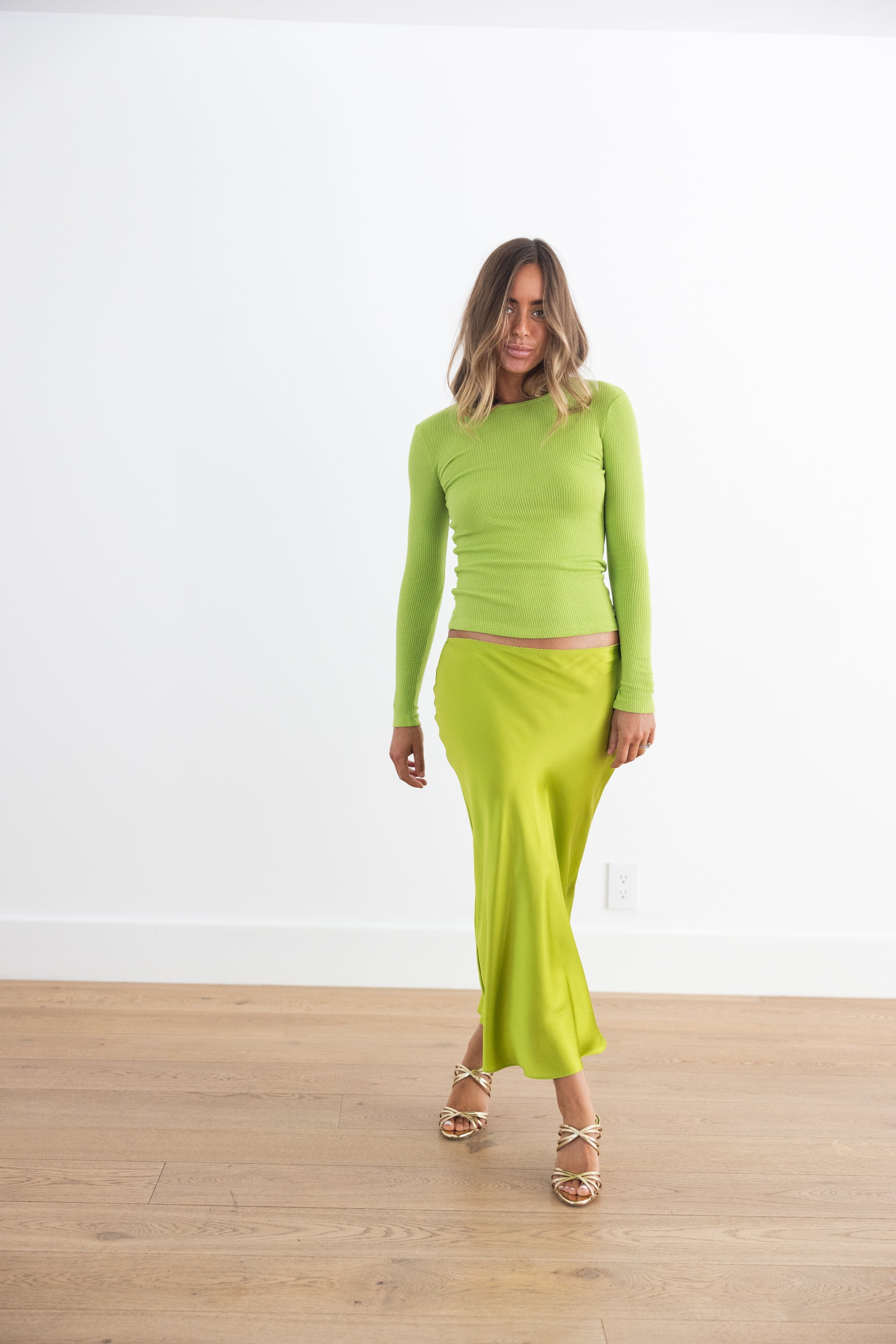SABLYN MIRANDA SCALLOP TRIM BIAS CUT SILK SKIRT - CHARTREUSE