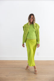 SABLYN MIRANDA SCALLOP TRIM BIAS CUT SILK SKIRT - CHARTREUSE