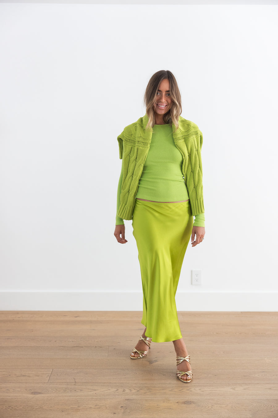 SABLYN MIRANDA SCALLOP TRIM BIAS CUT SILK SKIRT - CHARTREUSE