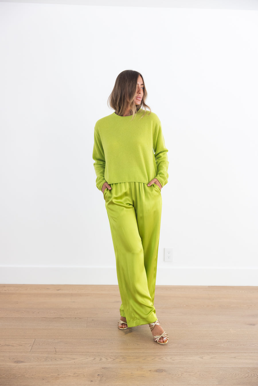 SABLYN BRYNN HIGH RISE PULL ON WIDE LEG PANT - CHARTREUSE