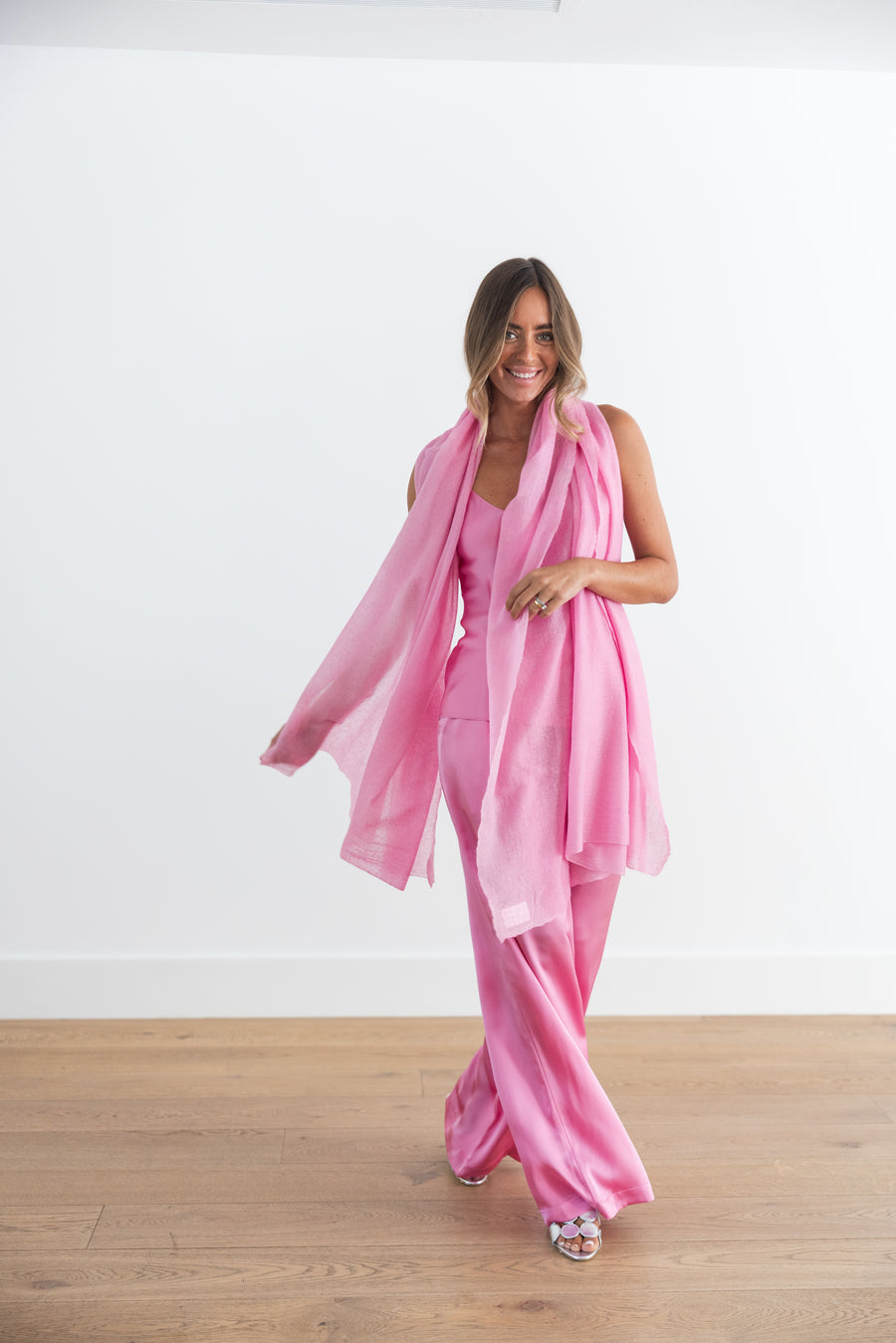 DF SHEER SUPERFINE CASHMERE SCARF - BON BON PINK