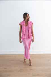 SABLYN MIRANDA SCALLOP TRIM BIAS CUT SILK SKIRT - DAHLIA PINK