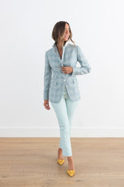 DF PLAID JACKET - AQUA/CREAM