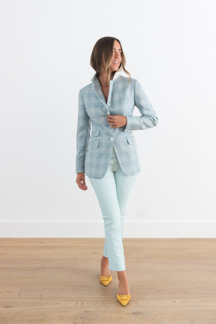 DF PLAID JACKET - AQUA/CREAM