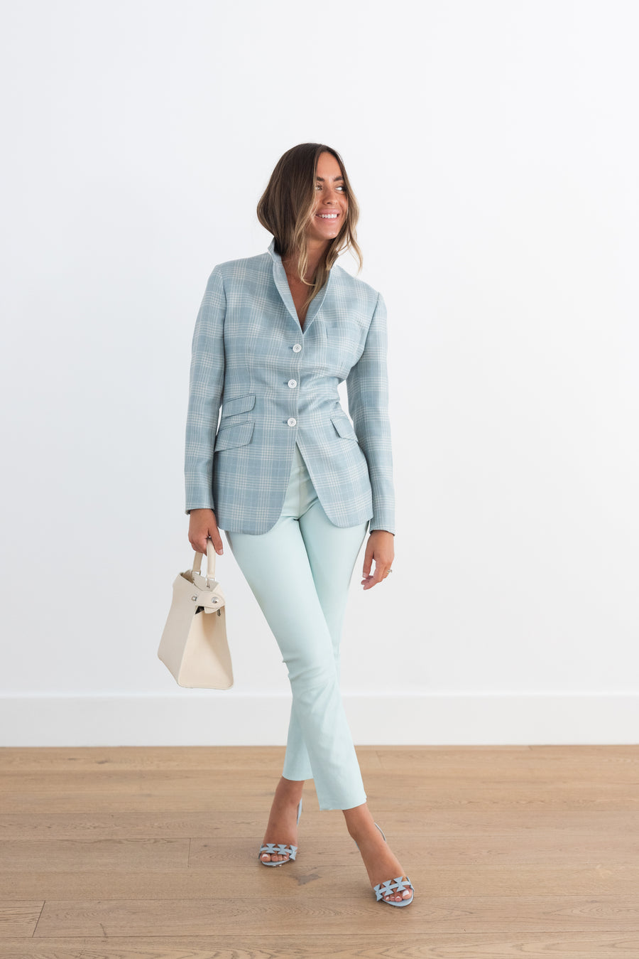 DF PLAID JACKET - AQUA/CREAM