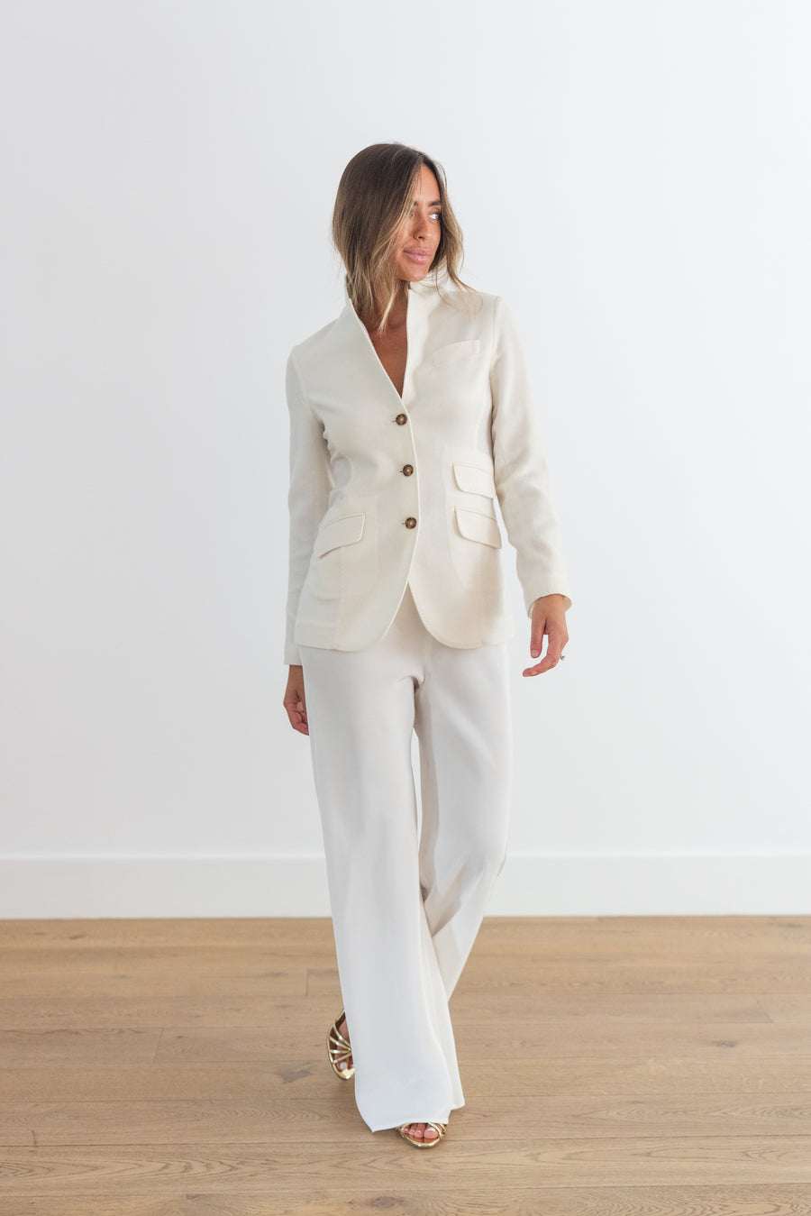 DF CASHMERE WOVEN BIRDSEYE RIDING JACKET - WHITE