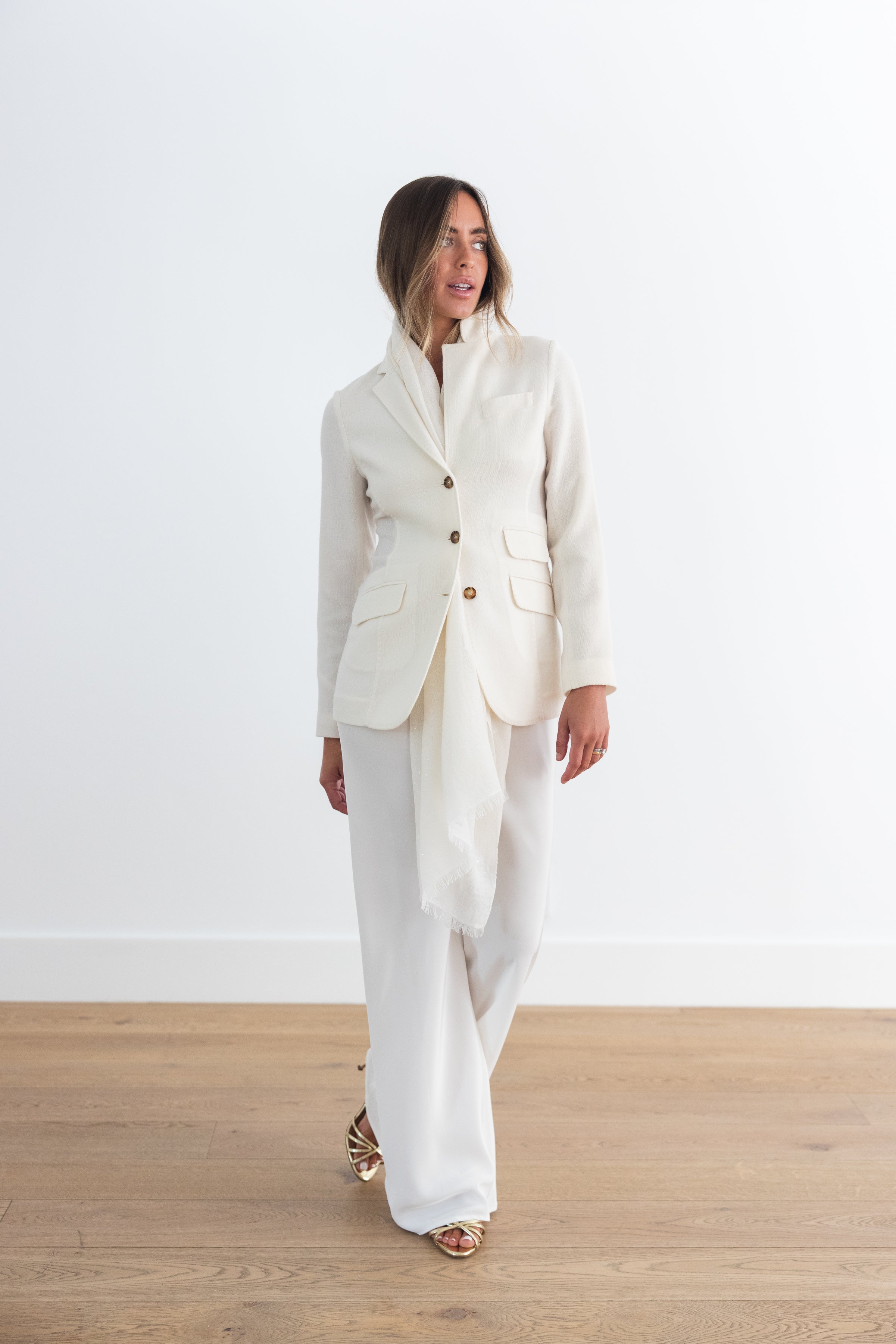 DF CASHMERE WOVEN BIRDSEYE RIDING JACKET - WHITE
